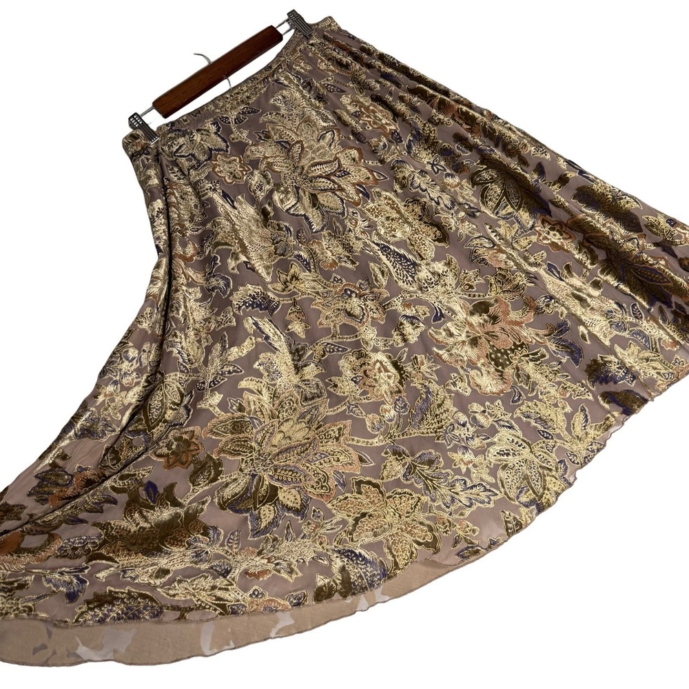 Coldwater Creek Large Floral‎ Velvet Burnout Midi Full Flared Fairy Boho Gypsy - Picture 2 of 8